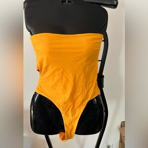 Yellow one piece bathing suit
